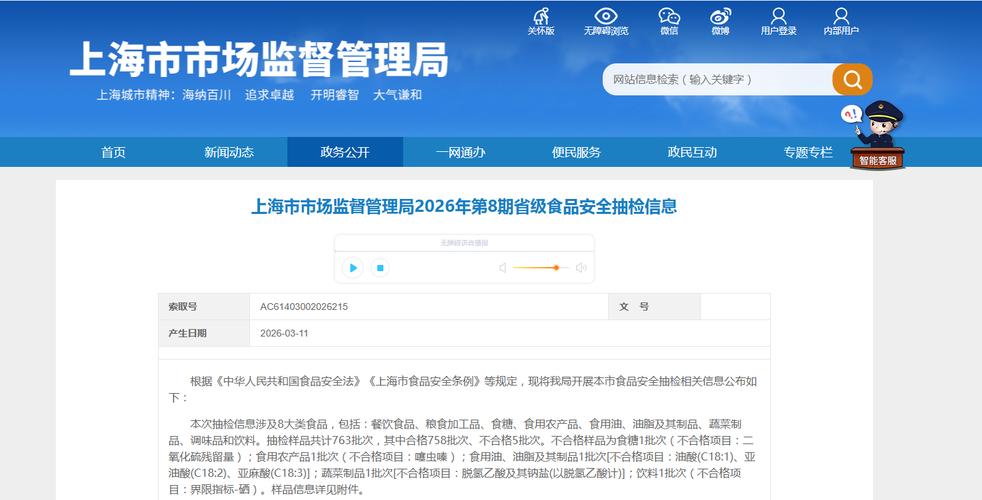 上海市市场监督管理局2026年第8期省级食品安全抽检信息 网络与信息时代的食品安全监管新篇章